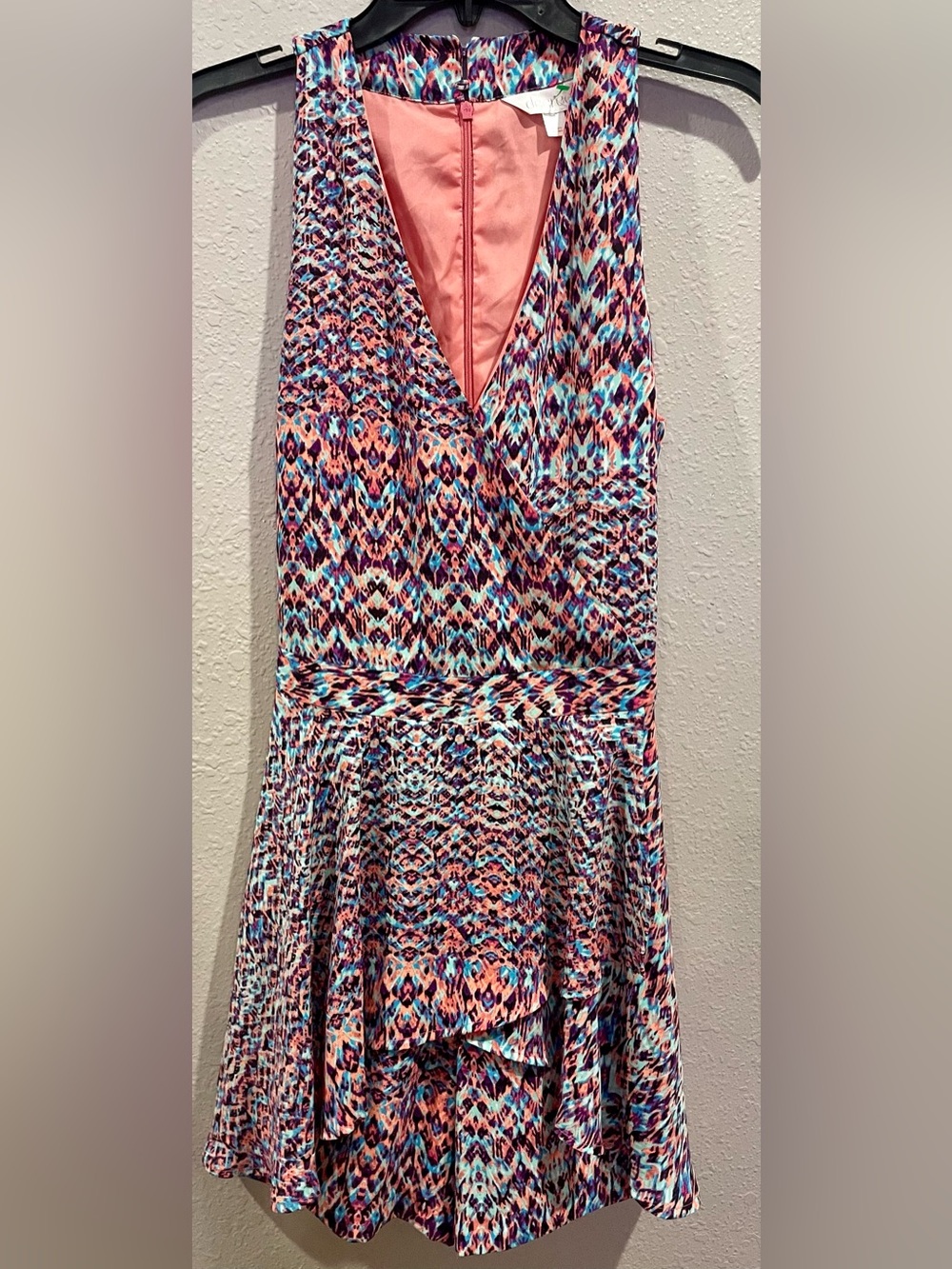 Decree Multicolor Coral, Turquoise & Navy Ikat romper